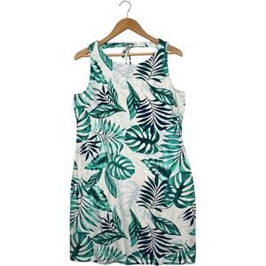 Tommy Bahama Dress Womens Large White Green Tropical Leaf Hawaiian Beach Summer